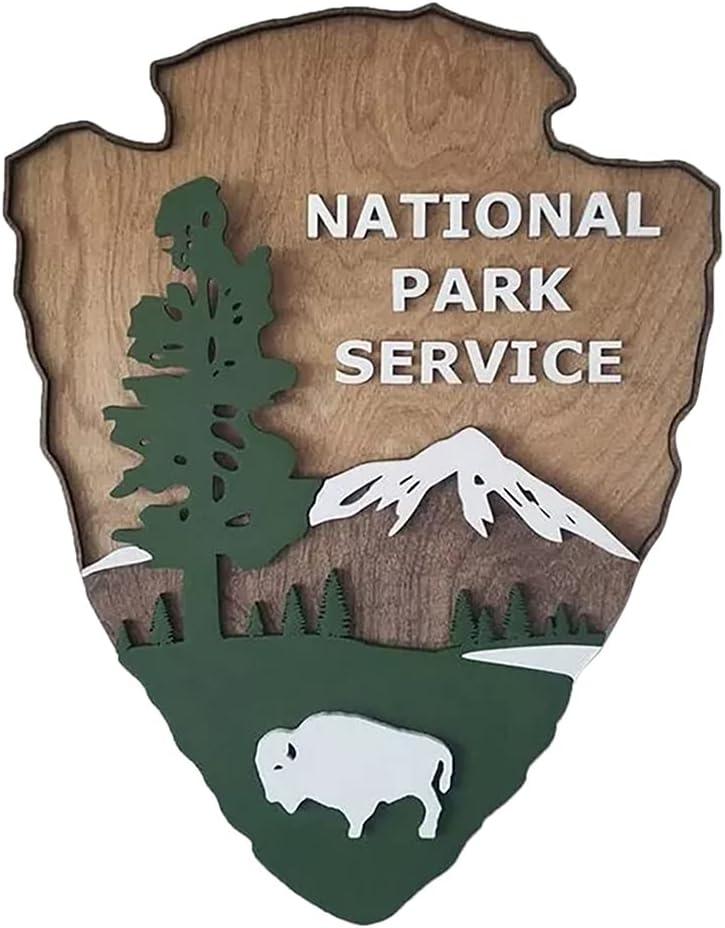 National Park Service Sign Arrow Head Antique Park Sign Wood Carved Sign Courtyard Garden Home Wall Mounted Decor for Indoor and Outdoor