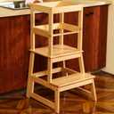 Kitchen Step Stool for Kids with Safety Rail,Toddler Standing Tower for Kitchen Counter, Baby Montessori Stool,Solid Wood Construction,Natural