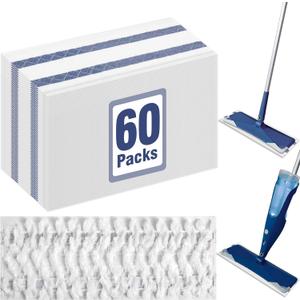 60 Pack Disposable Microfiber Cleaning Pads for Bona Mop | Heavy-Duty Replacement Pads Compatible with 15-18 inch Spray Flat Mops | Multi-Surface Hardwood Floor Cleaner Pad Refills