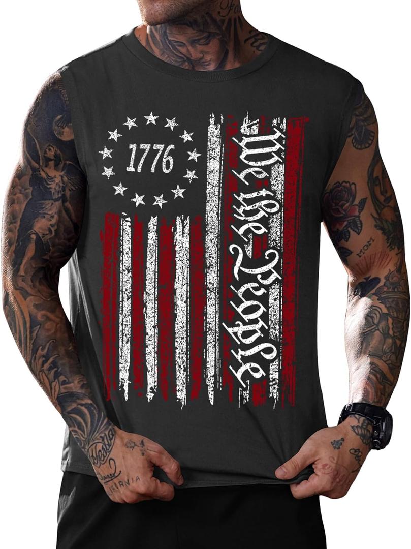 Mainfini Men American Flag Tank Top Muscle Graphic Gym Workout USA Sleeveless Tee Shirts (S-3XL) (S)
