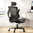 Marsail Office Chair Ergonomic Desk Chair, 360Swivel Mesh Back Wide Computer Chair PU Leather Criss Cross Chair,Adjustable Lumbar Support & Flip-up Armrests,Adjustable Height Executive Task Chair (Black)