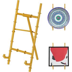 MorningRo Gold Gold Metal Table Top Easel Bamboo Easel Stand for Display Metal Tripod Picture Photo Frame Modern Book Plate Desktop Art Holder Stand Decor Wedding Sign (6 x 4 x 3 Inch)