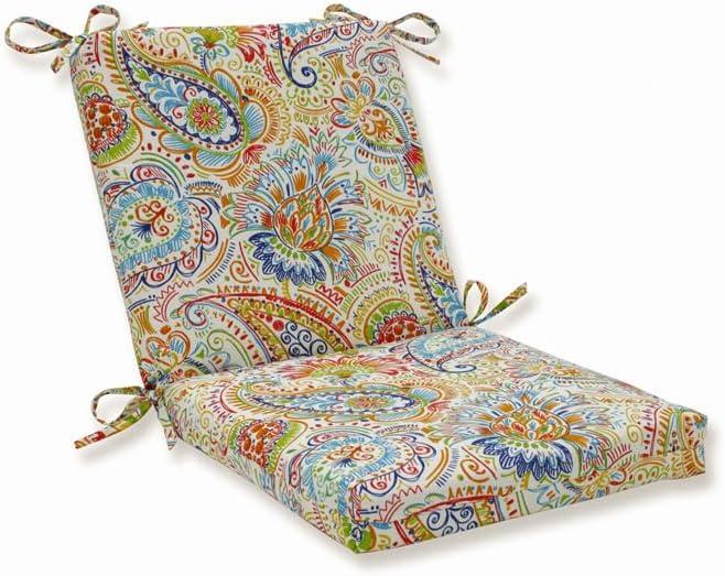 Pillow Perfect Paisley Indoor/Outdoor Solid Back 1 Piece Square Corner Chair Cushion with Ties, Deep Seat, Weather, and Fade Resistant, 36.5" x 18", Blue/Green Gilford,