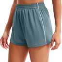 MathCat Womens Workout Shorts, Elastic High Waist Athletic Shorts with Pockets Stretchy Active Shorts for Running Sports Gray Green