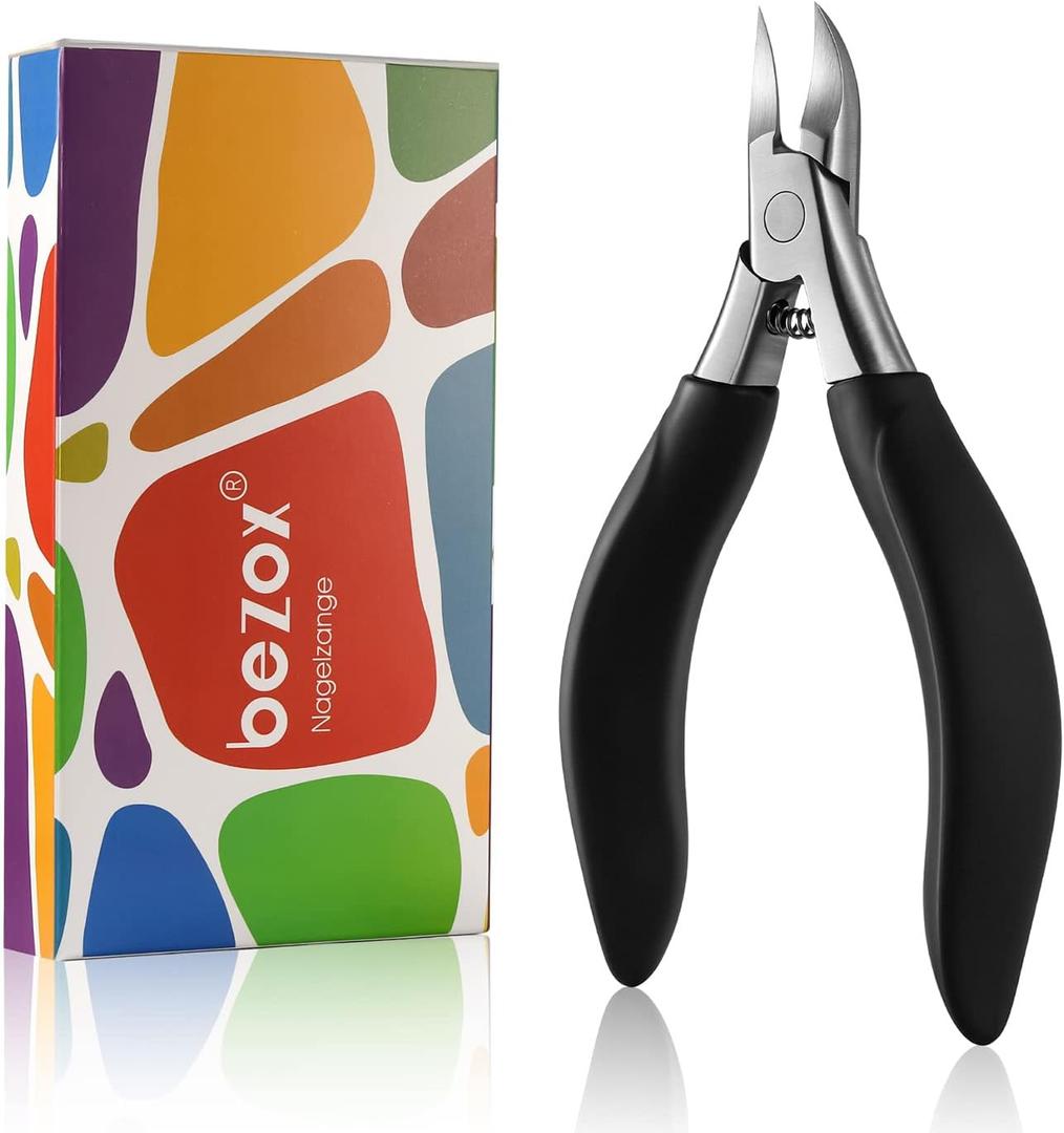 BEZOX Ingrown Toenail Clippers - Precision Thick Toe Nail Clipper for Ingrown and Curly Nails, Comfort Grip Fingernail Clipper, Ergonomic Handle Toenail Scissors for Seniors (Black)