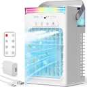 Portable Air Conditioners, Mini Personal Evaporative Cooler with Remote, 2 Mist Modes, 4 Wind Speeds, 1100 ML Water Tank, 2/4/6H Timer, Colorful Light, USB-C Powered Cooling Fan for Room Office Car