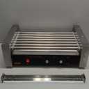 VEVOR Hot Dog Roller 7 Rollers 18 Hot Dogs Capacity 1050W Stainless Sausage Grill Cooker Machine with Dual Temp Control Glass Hood Acrylic Cover Bun Warmer Shelf Removable Oil Drip Tray, ETL Certified