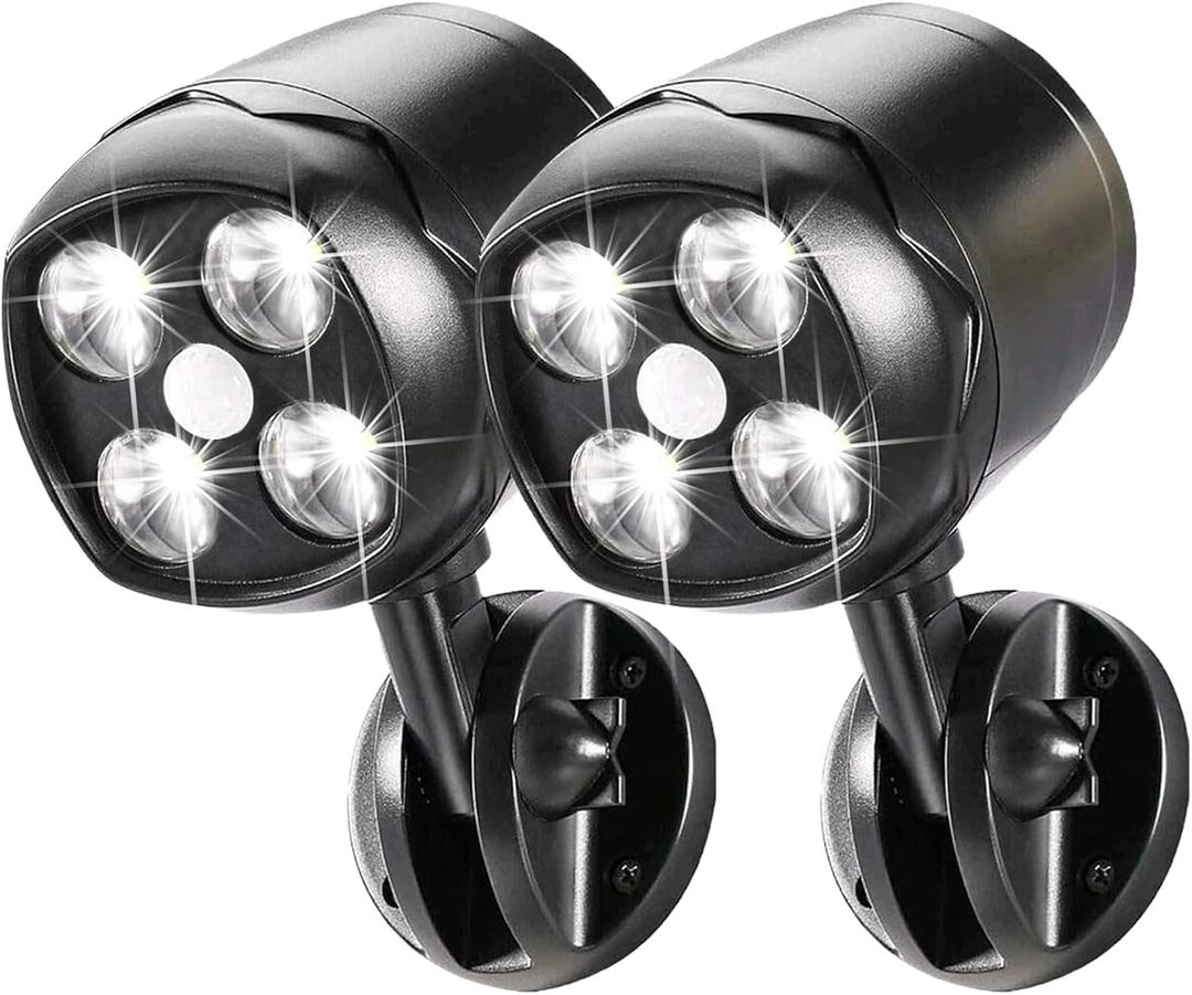 Battery Operated Outdoor Motion Sensor Light, 600LM 6000K Waterproof Wide-Angle Detection Auto On/Off Wall Light, for Garage, Yard, Front Door, Stair and Driveway (2 Packs)