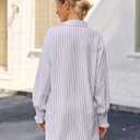 siliteelon Lavender Striped Button Down Shirts for Women Long Sleeve Blouses Collared Smocked Cuff Boyfriend Plus Size Business Casual Tops Pocket (White, S)