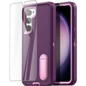 AICase for Samsung Galaxy S23 Plus Case Built-in Kickstand with Glass Screen Protector,Heavy Duty Drop Protection Full Body Rugged Shockproof Military Protective Tough Durable S23+Plus 6.6"_4 (Burgundy/Light Coral+Glass Protector/Camera Lens)