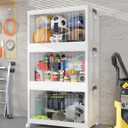 OlarHike 97QT Stackable Storage Bins with Lids - Folding Storage Box with Doors and Wheels, Collapsible Plastic Storage Drawers for Closets and Organization, Garage, 3 Pack Cubes, Gifts for Family