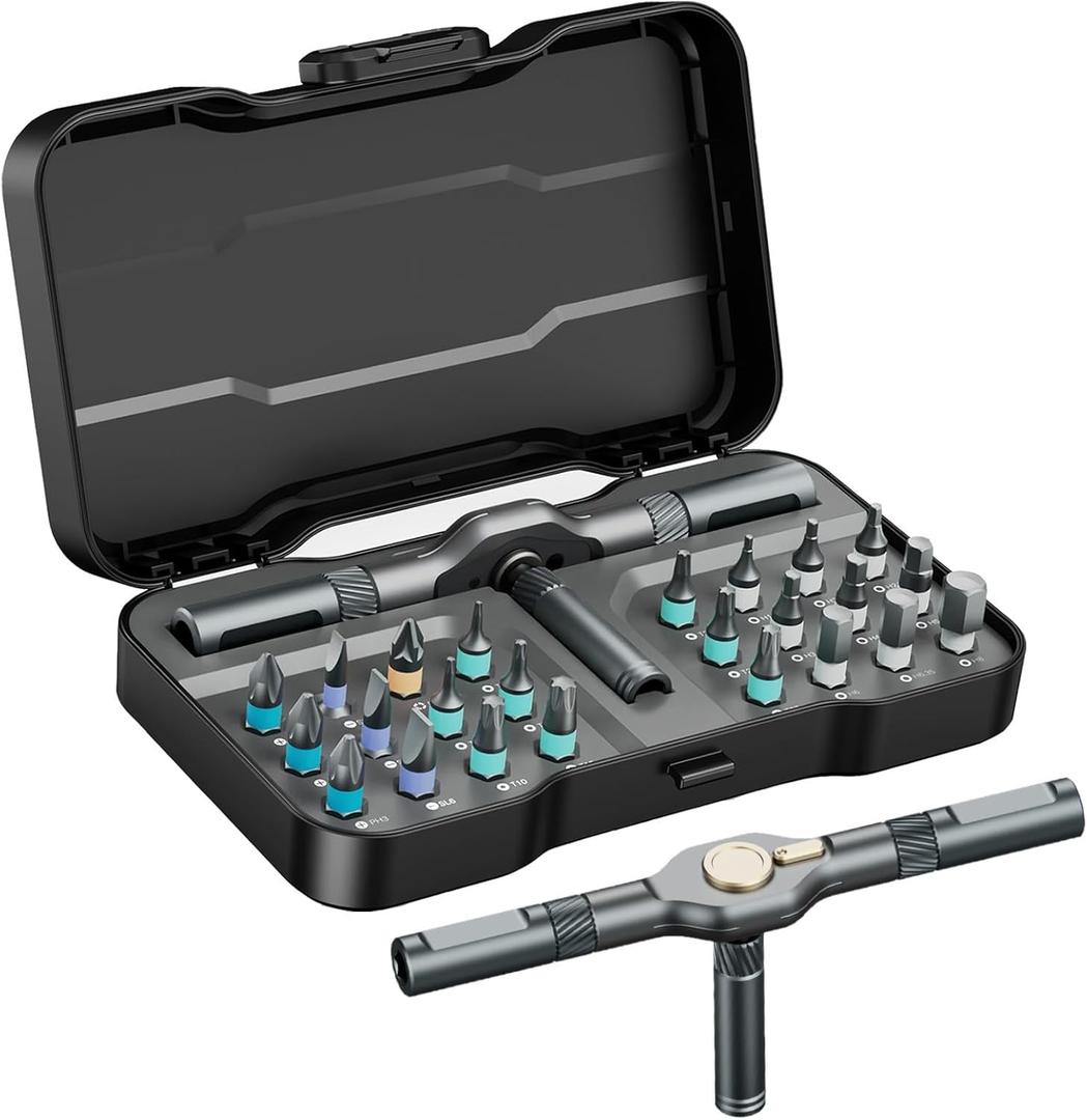 ORIA 24 in 1 Ratchet Screwdriver Set, Magnetic Screwdriver Kit, DIY Repair Tool Kit, Detachable Assembly T Handle, Portable Case for Bicycle, Furniture, Electronics, DIY