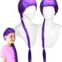 POUWENEY Purple Braided Wig，Long Braided Ponytail Wig - Anime Cosplay Wigs for Halloween Costume Party