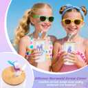 Birthday Gifts for 4 5 6 7 8 9 10 11 12 Year Old Girls Monogrammed Initial Glass Cups,16oz Glass Cups with lid and straw, Personlized Valentine Mermaid Gifts for Kids Girls Purple A