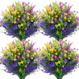 12 Pcs Artificial Flowers for Outdoors Decorations, Plastic Fake Flowers Colorful Faux Flowers Realistic UV Resistant for Garden Patio Porch Window Box Home Outdoor Decor (12, 6 Styles Mixed Flowers)