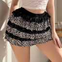 ZAFUL Women's Y2k Summer Shorts Mesh Lace Layered Ruffle Trim Skirts Cute Bow Waist Mini Skorts (L)