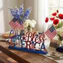 Cinnvoice Memory Day Decoration 4th of July Patriotic Table Sign Farmhouse America God and Bless Table Centerpiece Letter Tiered Tray Decorations for Holiday Kitchen Home Party Supplies