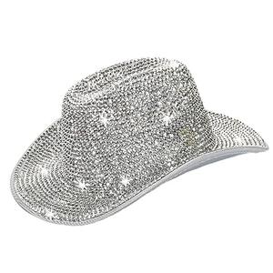 Women Western Rhinestone Cowboy Hat Glitter Cowgirl Hat for Disco Parties Wedding Music Costume Party