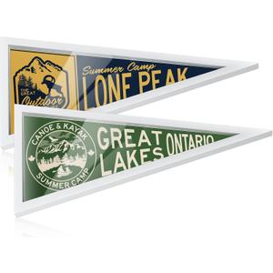 Wesiti 2 Piece Pennant Frame Holders 12 x 30 Inches Wooden Flag Frame Case for Team Pennants Display, 11.42 x 28.54 inches