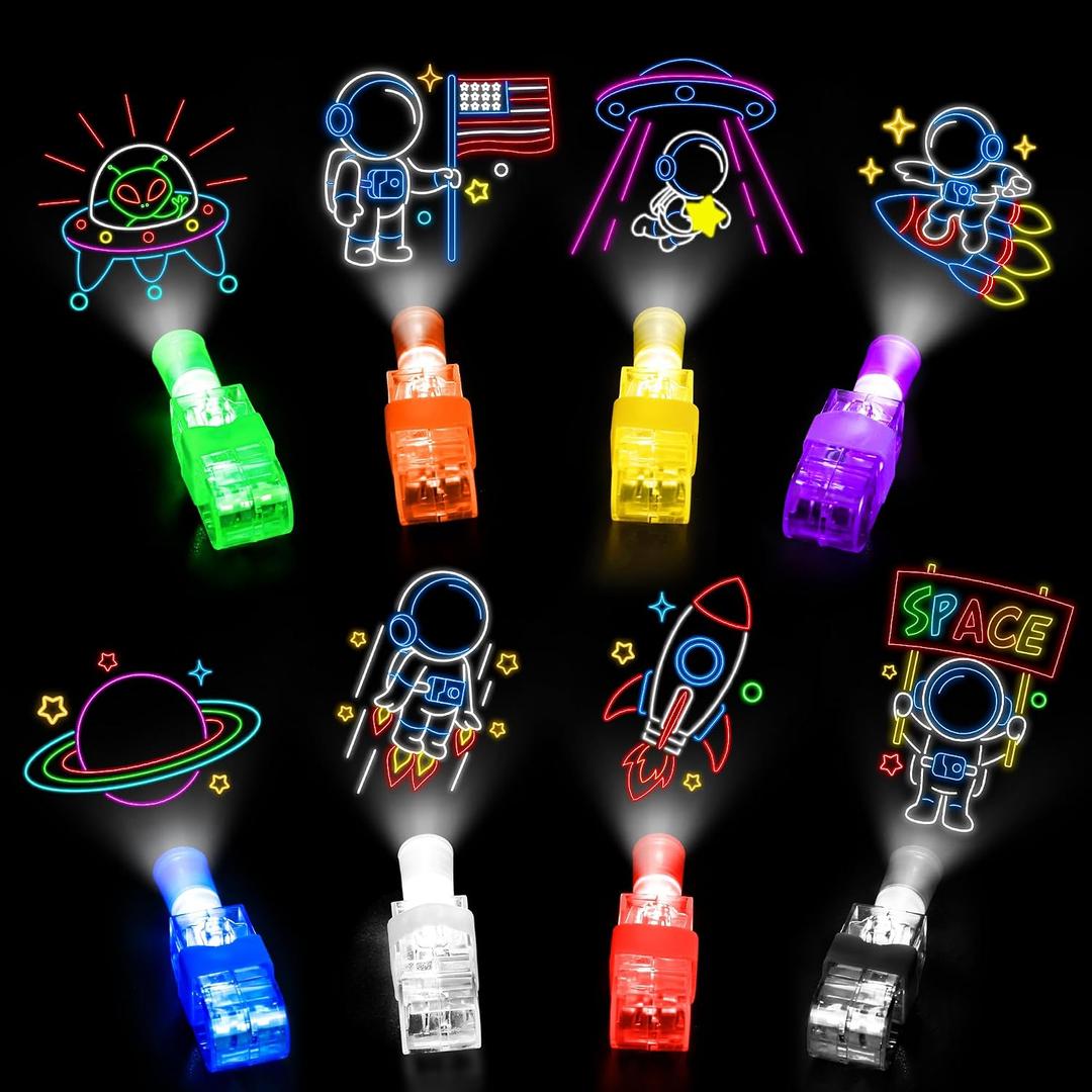 Bamamon 32 Pcs Space Themed Party Favors for Kids Finger Lights Light Up | Glow in The Dark Toys Space Birthday Decorations, Goodie Bag Fillers Classroom Prizes Gift Pinata Stuffers for Boys Girls
