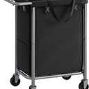 SONGMICS Laundry Basket with Wheels, Rolling Laundry Hamper, 23.8 Gallons (90 L), Removable Liner, Steel Frame with Handle, 24 x 11.4 x 31.9 Inches, Ink Black URLS003B01