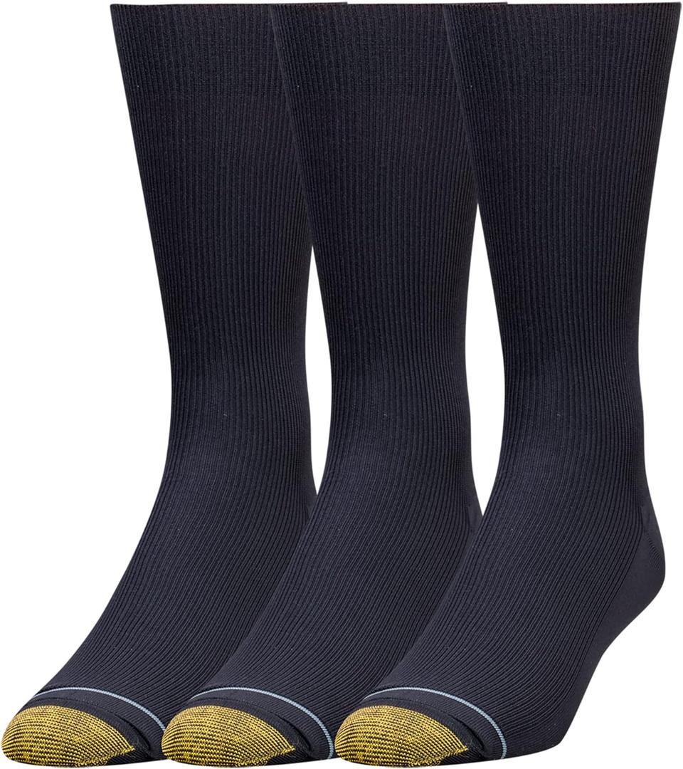 GOLDTOE Men's Metropolitan Crew Dress Socks, 3-Pairs, Navy, Shoe Size: 6-12.5