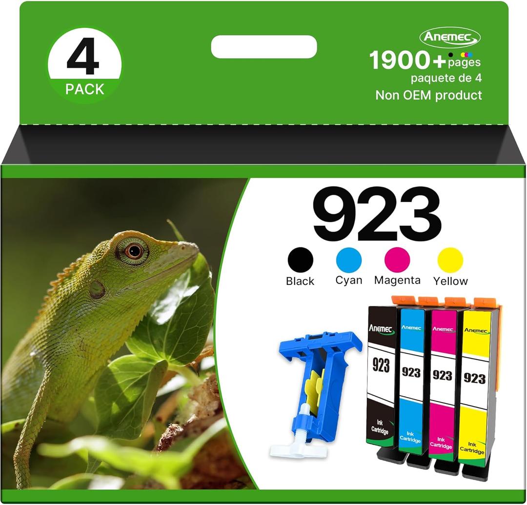 923 Ink Cartridges for HP Printers Compatible for HP 923 Ink Cartridges Work for HP OfficeJet Pro 8135e 8130e 8125e 8138e 8139e 8120e Ink Cartridges (4 Pack, Black Cyan Magenta Yellow) Without Chip