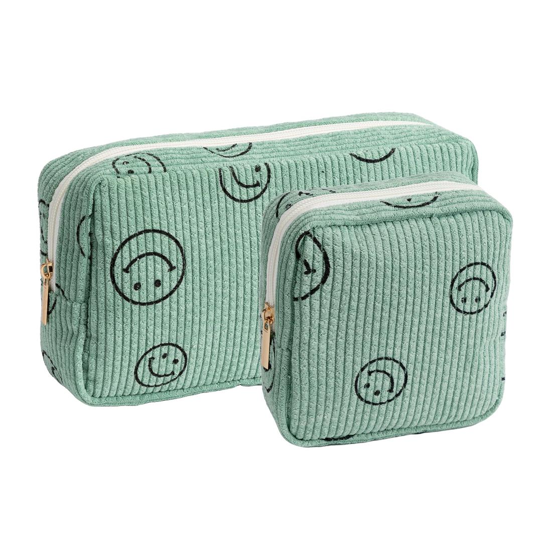 Gardsell Makeup Bag Purse Cosmetics Bags Corduroy Cute Cosmetic Pouch Handbags Purses Makeup Organizer Storage for Women (2 Pack Black)