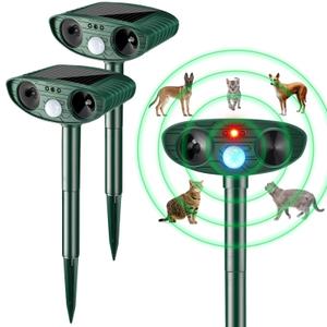 Kittmip Ultrasonic Animal Repellent Outdoor Solar Powered Repeller Deterrent Waterproof Motion Sensor Animal Deterrent (2, Green)
