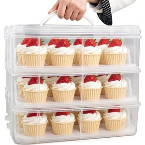 FEOOWV 3 Tier Cupcake Carrier with Lid,Holds 36 Cupcakes or 3 Large Cakes Food Transporter Container with 3 Tier Stackable Layer Insert