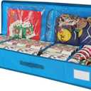 Bonnary Christmas Wrapping Paper Storage Container Fits up to 18-24 Rolls, Underbed Gift Wrapping Organizer with Interior Pockets, Gift Storage Bag for Wrapping Paper Rolls, Ribbon, Bows,Ornaments