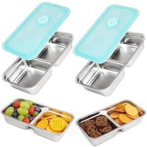 Sweet Cute Chocolate Stainless Steel Snack Containers, 2 Pack Grab and Go Snack Containers Reusable, Double Compartment Food Storage Containers with Lids for Travel and Outdoor Camping