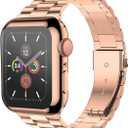 iiteeology Compatible with Apple Watch Bands 44mm Series 6 5 4 Se, Upgraded Stainless Steel Band with iWatch Screen Protector Case for Men Women Rose Gold
