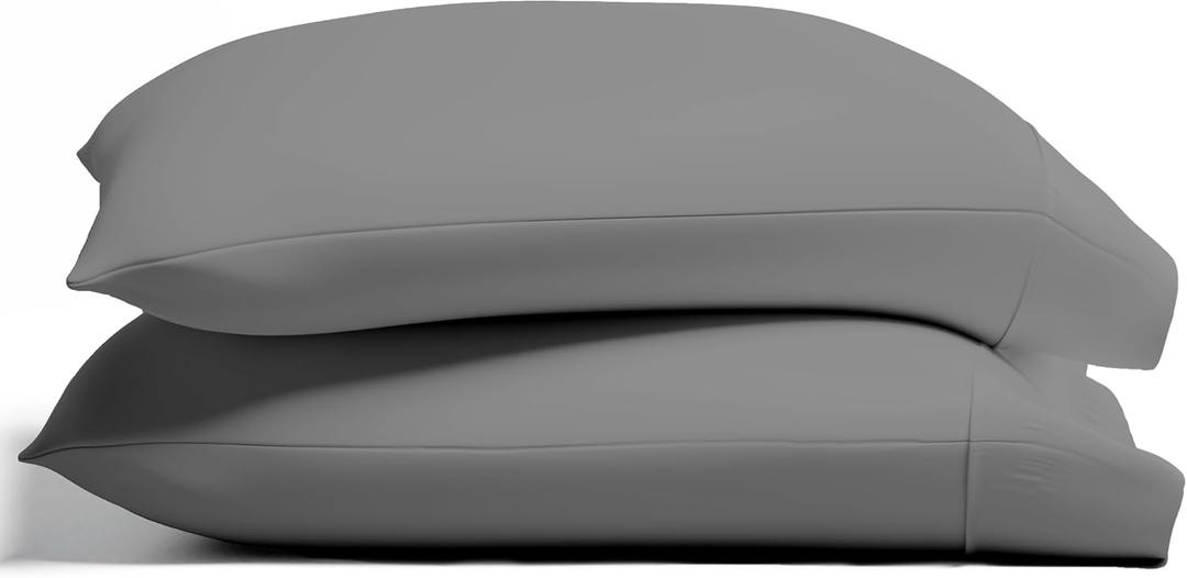 Texas Linen Co. 100% Organic Cotton Standard Pillow Cases Set of 2 - Soft Queen/Standard Pillow Cases, Authentic GOTS Certified, Crisp, Cooling Percale Weave Cotton Pillowcases - Dark Grey