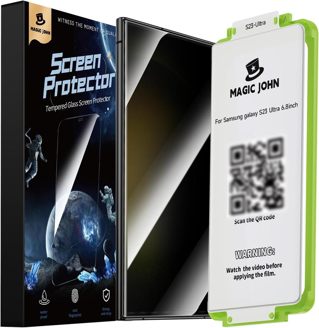 MAGIC JOHN 2 Pack for Samsung Galaxy S23 Ultra Privacy Screen Protector [Ceramic Film Material Not Glass] 6.8 inch,[100% Fingerprint ID Compatible] Easy Installation Tray, Shock-Resistant, 3D Curved,