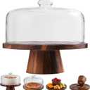 Acacia Wood Cake Stand with Glass Lid 12" Magnetic Base, Detachable Serving Tray for Cake, Cheese, Charcuterie, Snacks & Desserts Wooden Cake Holder for Parties & Kitchen Display