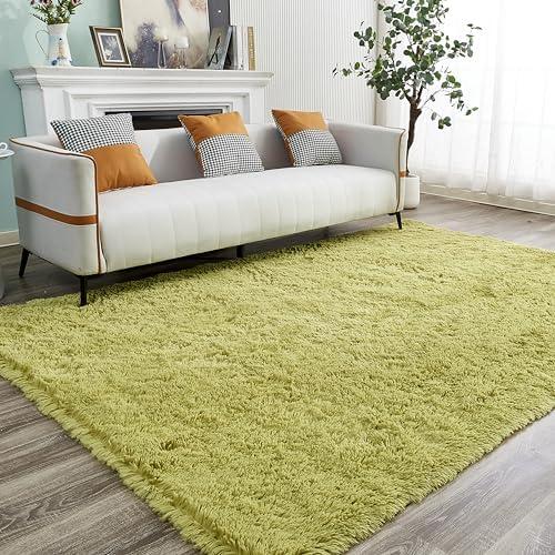 YQQRIGRO Area Rugs for Living Room Bedroom, 8x10 Feet Green Soft Fluffy Shaggy Rug, Large Indoor Floor Carpet for Kids Girls and Boys, Nursery Rooms Home Dorm Decor Aesthetic