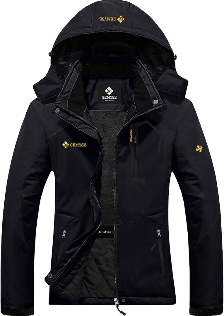 GEMYSE Women's Mountain Waterproof Ski Snow Jacket Rain Winter Jacket Coat Hooded Windproof Parka(Black,X-Small)