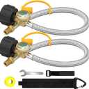 2 Packs RV Propane Hoses with Gauge, 18 Inch Stainless Steel Braided Camper Tank Hose,Rv lp Gas Hoses Connector for Standard Two-Stage Regulator, 40Lb 250PSI, 1/4" NPT /QCC1 Fittings