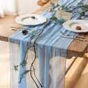 Keketoarrange 3pcs Light Blue Gauze Rustic Cheesecloth Table Runner 120 Inch 10 FT for Wedding Baby Shower Bridal Shower Birthday Engagement Garden Outdoor Party Long Sheer Boho Decorations