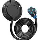 20A 125V AC Port Plug,12AWG Heavy-Duty RV Shore Power Inlet Plug with 5-in-1 T-Blade Adapter & 12ft Extension Cord,Waterproof AC Power Inlet Socket Outlet Box Integrated Outdoor Electrical Receptacle