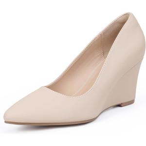 IDIFU IN3 Wedges for Women Closed Toe Pumps Low Heel Pointed Toe Work Wedding Bridal Office Formal Business Dress Casual Dressy Comfortable Trendy Fashion Shoes 7.5