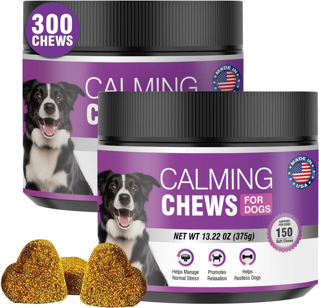 Hemp Calming Chews for Dogs 300 Calming Dog Anxiety and Stress Relief Treats Calm Bites Hemp Oil Sedative for Puppy Sleep Aid Melatonin Fireworks Noise, Thunder, Barking, Vet Visit (Beef Flavor)