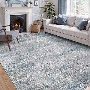 6x9 Washable Rug, Area Rugs Living Room Rug, Modern Abstract Area Rug for Bedroom Stain Resistant Non Slip,Foldable Soft Low Pile Carpet,Blue Gray