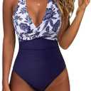 SUUKSESS Women Sexy Tummy Control One Piece Swimsuits Halter Push Up Bathing Suits, L