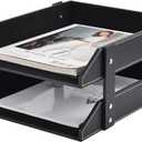 Leather Desk Organizer,2-Tier Stackable Letter Tray Holder,Office Supplies Desktop Storage Box for Document,Stationery,Magazines,Newspapers,Letters and Other Home Office Paper Sundries,Black
