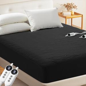 MASVIS Heated Mattress Pad California King Size - Dual Control, 6 Heat Settings & 10-Hour Auto Off, Quilted Electric Bed Cover, Bed Warmer with Deep Pocket Fast Heating Machine Washable,Black,72"x84"