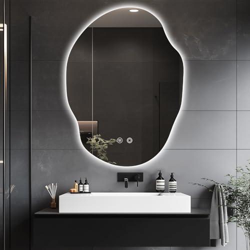 39F USA Irregular LED Bathroom Mirror with Lights,Asymmetrical Led Bathroom Vanity Mirror for Wall with Front and Backlit, Anti Fog, 3 Colors and Dimmable Light,[Horizontal/Vertical] 30" H x 22" W