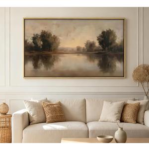 Large Framed Neutral Landscape Wall Art, Country Riverside Canvas Print, 32"LX16"W