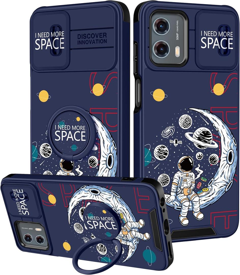 Funermei for Moto G 5G 2024 Case - Women Girls Cute Phone Cover Girly Pretty Aesthetic Astronaut Space Unique Design with Camera Cover and Ring Stand Funda for Motorola G 5G 2024